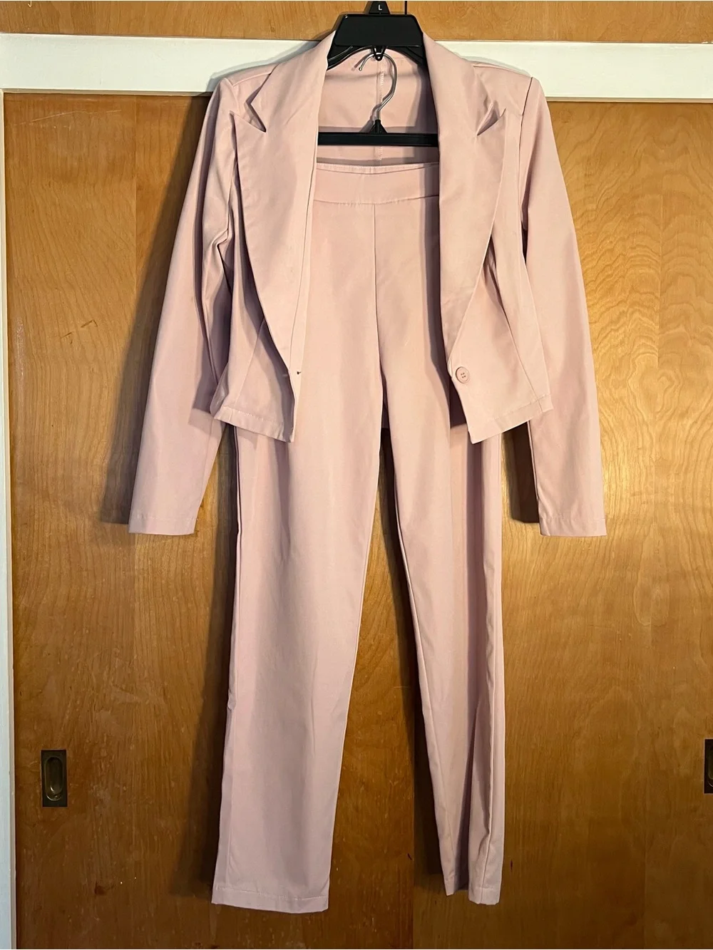 SHEIN Soft Pink Women's Cropped Blazer & Straight Pants Set